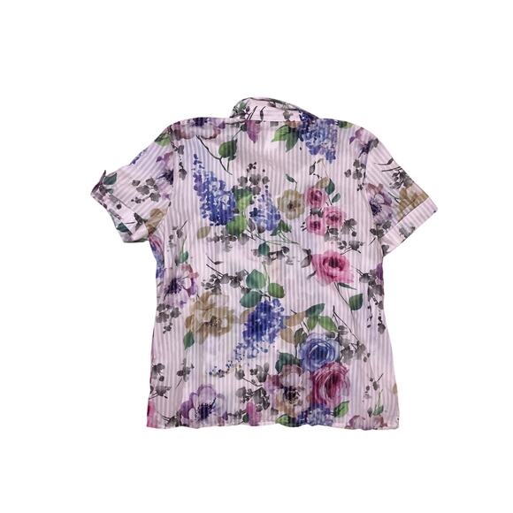 Vintage Alfred Dunner 90s Floral Striped Button Down Top Women’s Small Blouse - Picture 5 of 6